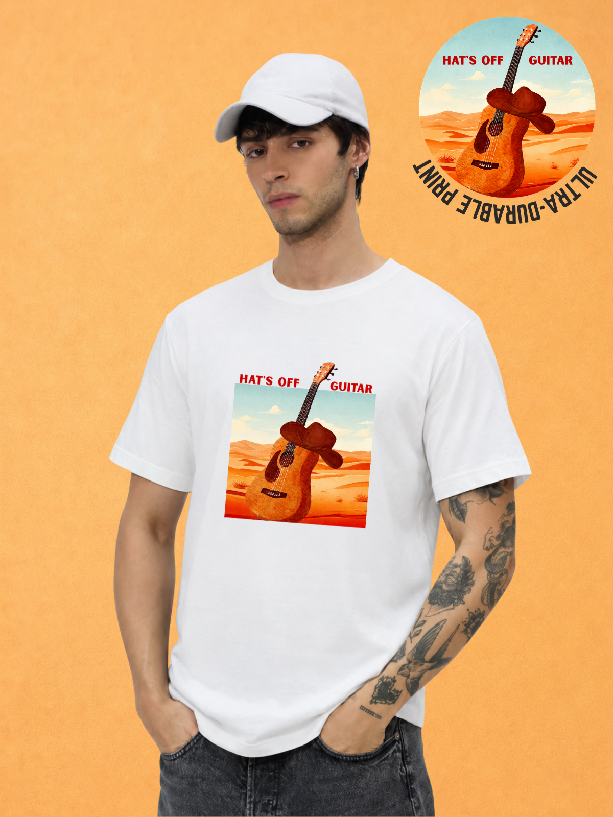 Hats Off guitar Regular Fit White T-shirt