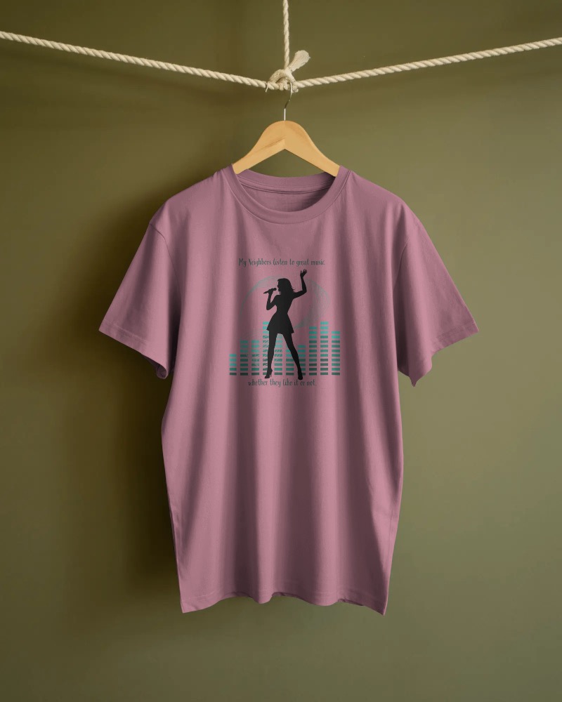 rope-hanger-tshirt-mockup-simple-minimal-display-on-green-background-clean-modern-presentation-02605-2 Listen to Great Music - Image 1